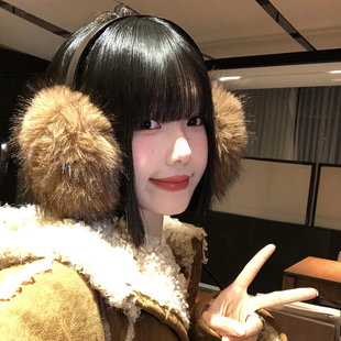 氛围感骑行保暖防寒护耳包耳套 韩系复古棕色毛绒仿貂毛耳罩女冬季