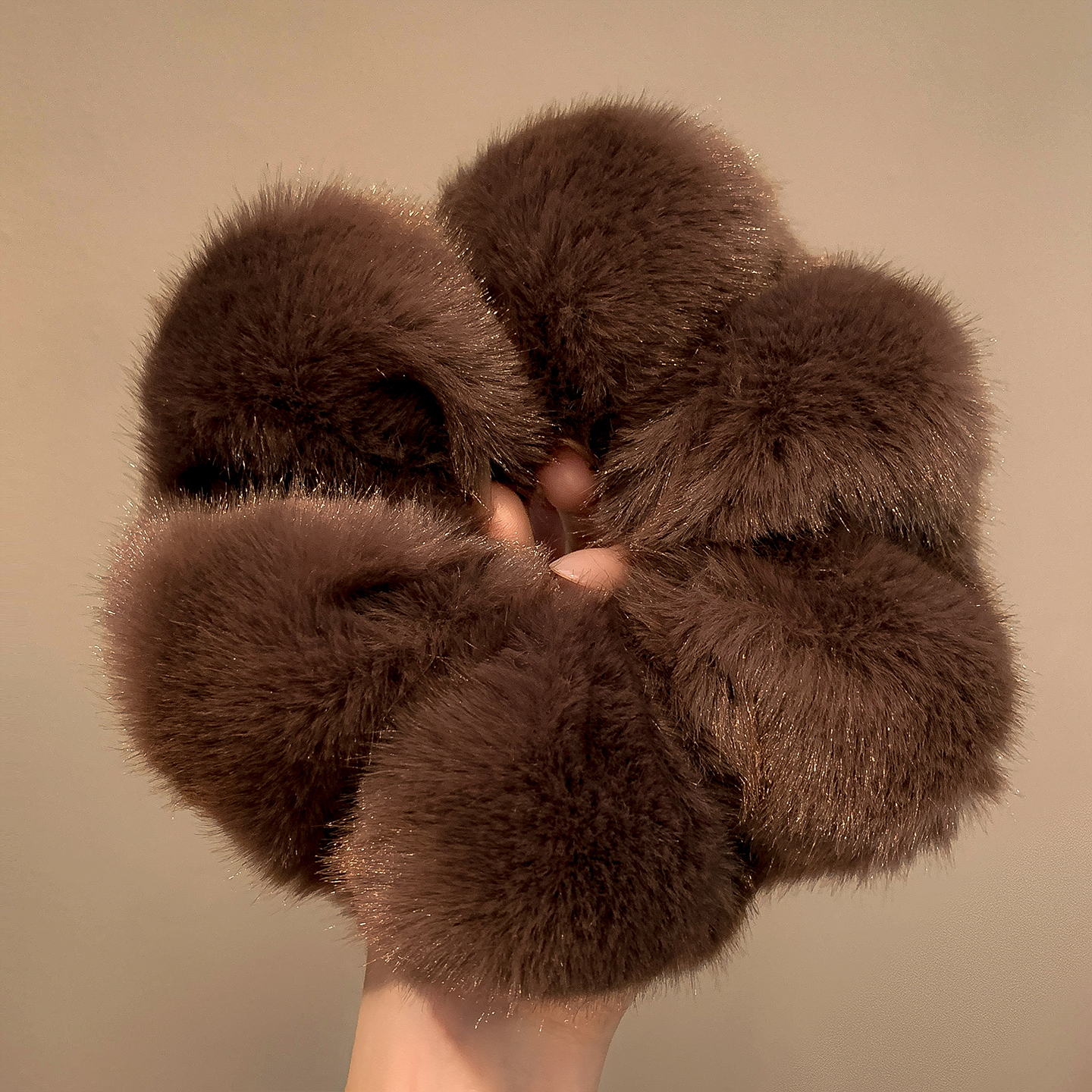 咖色仿水貂绒大肠发圈女秋冬