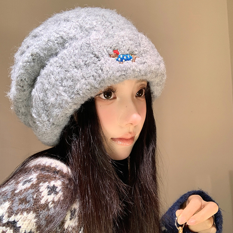 可爱腊肠狗刺绣针织毛线帽子女