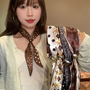美拉德腰果花复古长条丝巾女生系脖小众独特领巾装饰抽拉颈饰围脖
