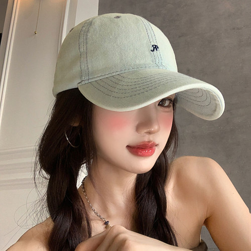韩系牛仔R字母小标刺绣棒球帽女