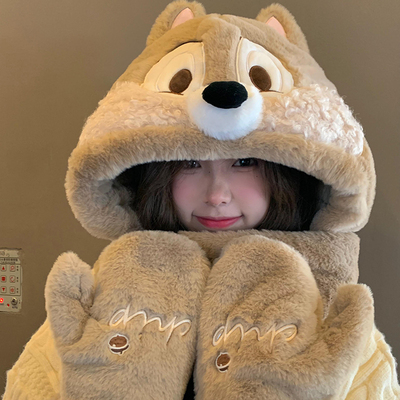 正版奇奇蒂蒂帽子围巾手套一体