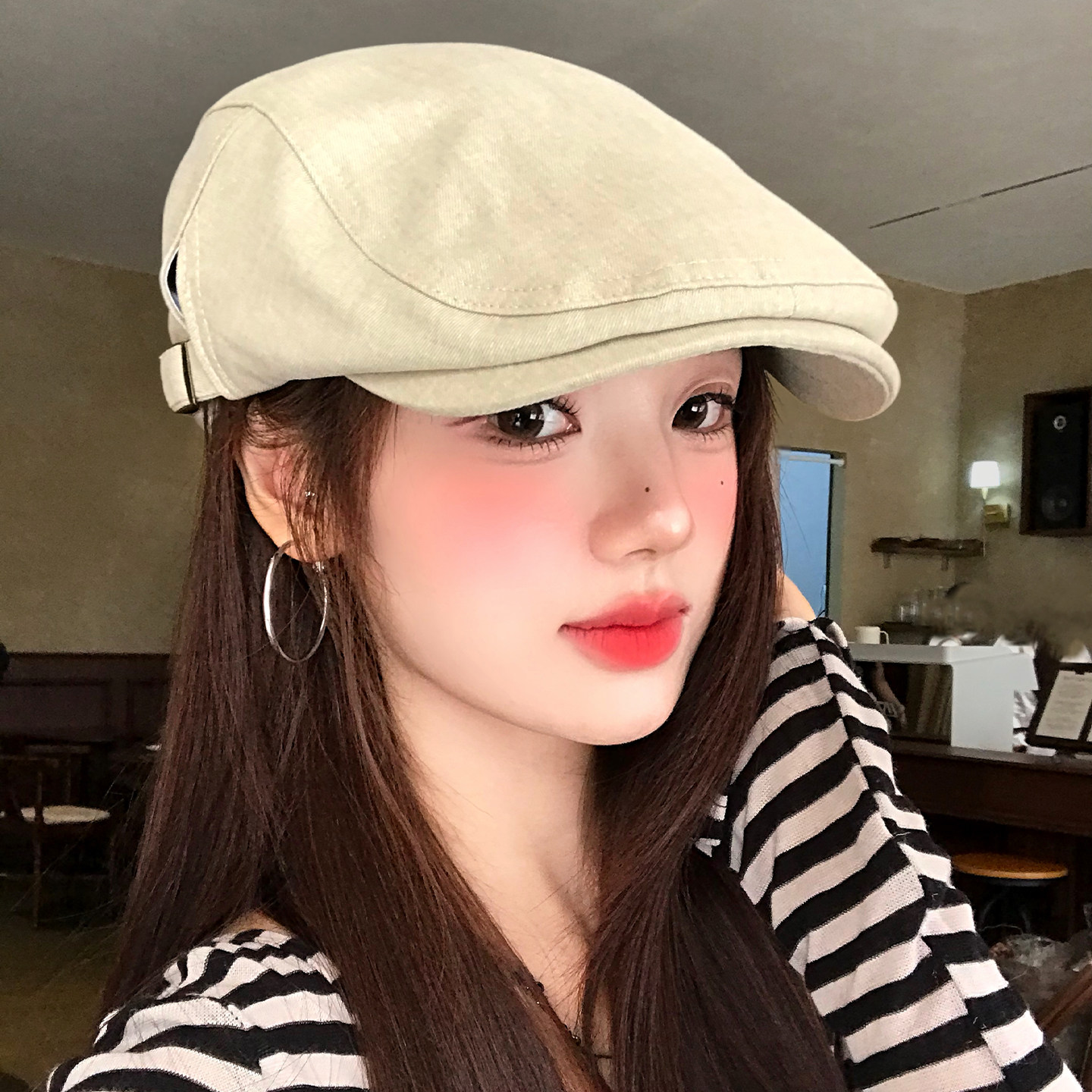 复古纯色前进帽女士时尚大头围图片