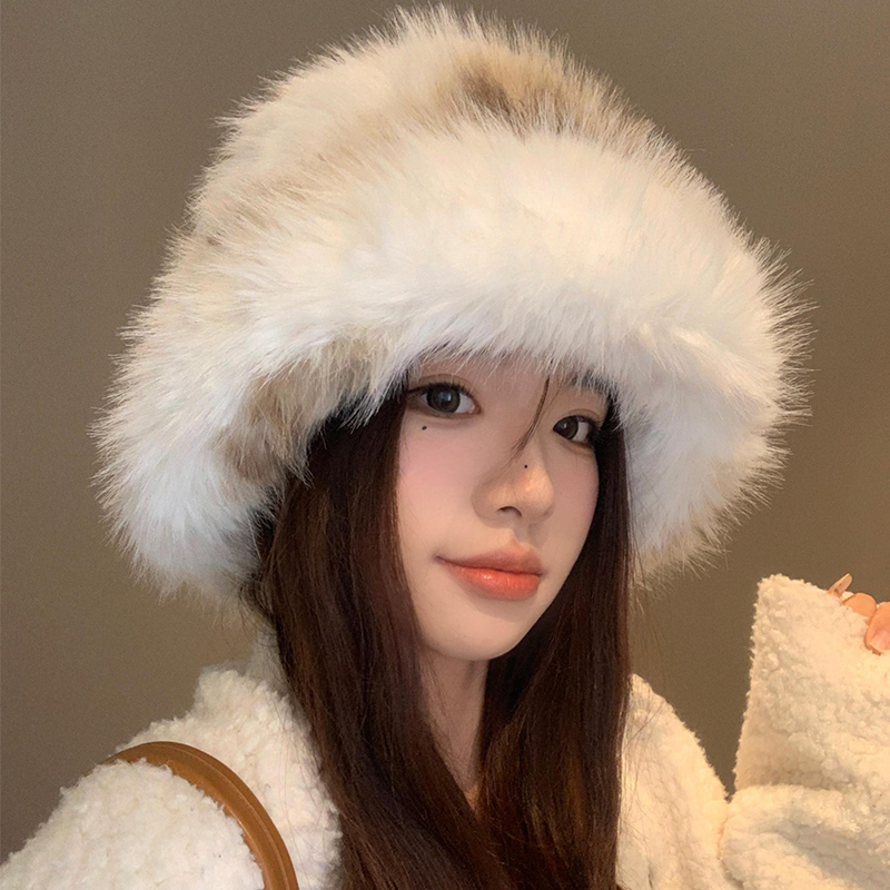 毛茸茸拼色高级感毛绒渔夫帽女冬