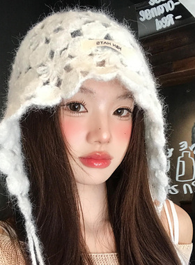 波西米亚手工编织花朵镂空包头帽