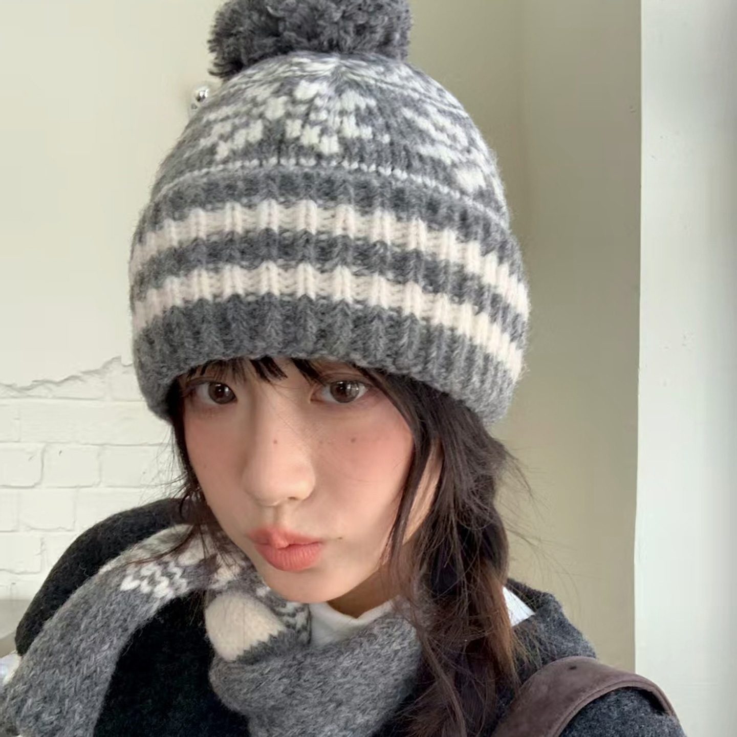 费尔岛针织毛线帽女秋冬保暖