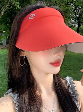 红色防紫外线空顶防晒帽女夏大帽檐显脸小遮阳帽子户外骑行太阳帽