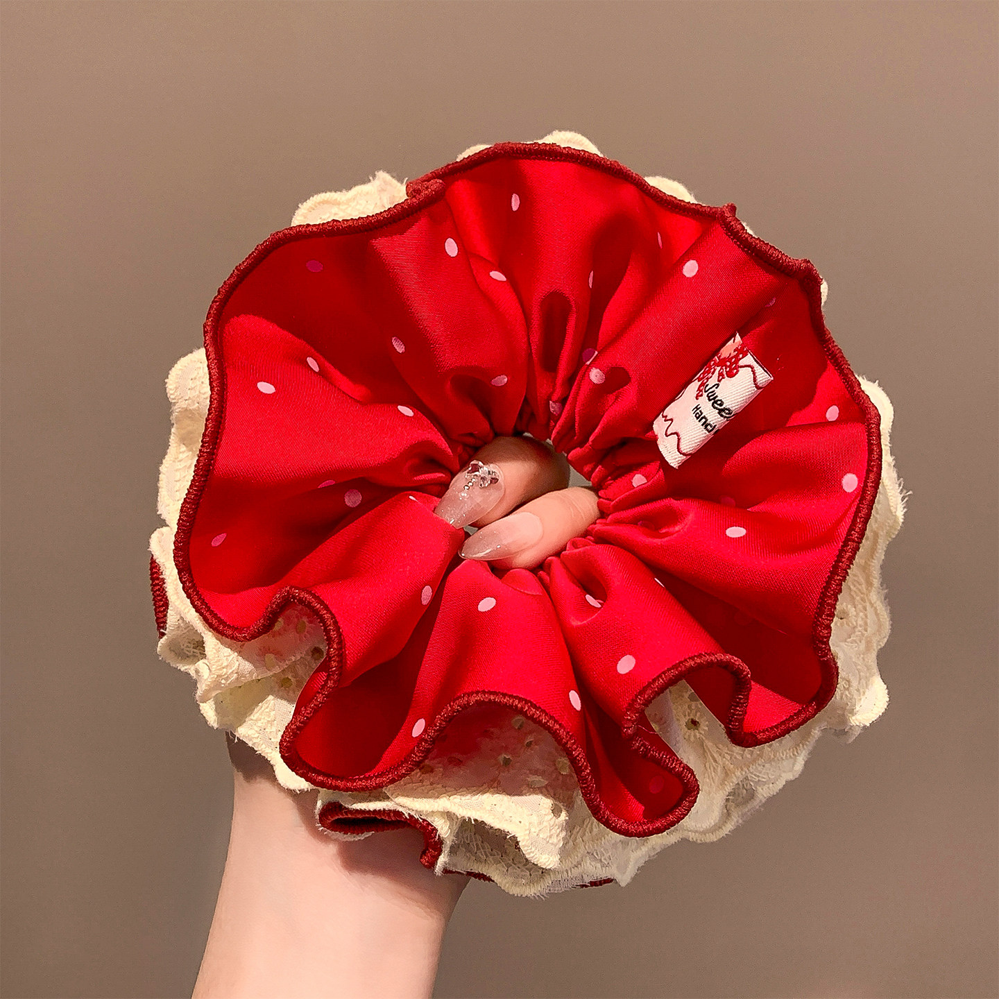 韩系红色波点蕾丝头花大肠发圈女可爱甜美扎头发头绳丸子头发饰品,饰品/流行首饰/时尚饰品新,发饰,淘宝优惠券,粉丝福利购,淘宝优惠卷