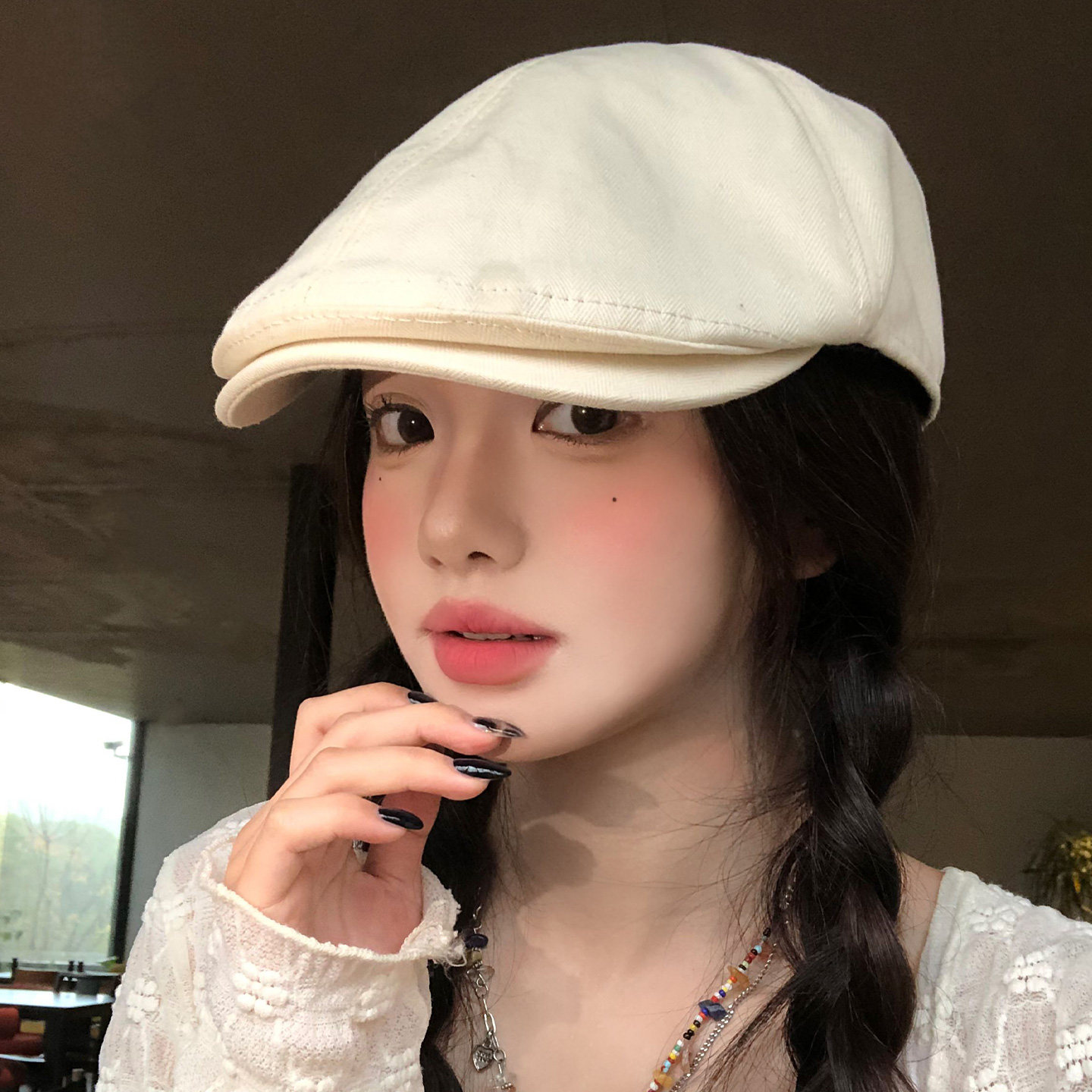 日系简约白色前进帽女春夏新款高级感复古时尚洋气贝雷帽报童帽子