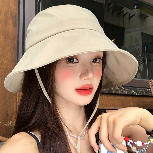 纯色防晒渔夫帽女夏季大帽檐户外