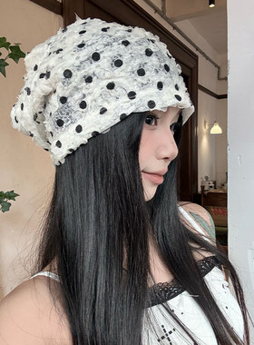 韩系白色蕾丝波点包头帽女夏季