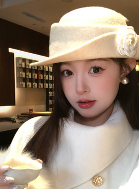 千金风法式优雅礼帽女秋冬季赫本风贝雷帽复古显脸小帽子渔夫帽子