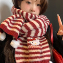 三丽鸥正版 HelloKitty卡通可爱红色条纹围巾女冬保暖加厚针织围脖