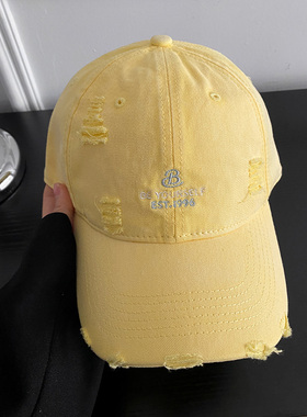 做旧磨边黄色棒球帽女2026年春新款高品质加大加深大帽檐鸭舌帽子