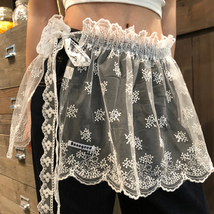 碎花网纱蕾丝屁帘女叠穿高级感外搭配牛仔裤显瘦腰饰时尚半身裙子