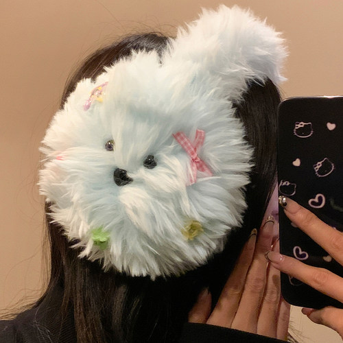 可爱蝴蝶结发卡小狗毛绒耳罩女