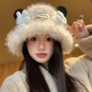 可爱米奇屁屁手掌毛绒渔夫帽子女秋冬毛茸茸甜美保暖护耳加厚盆帽