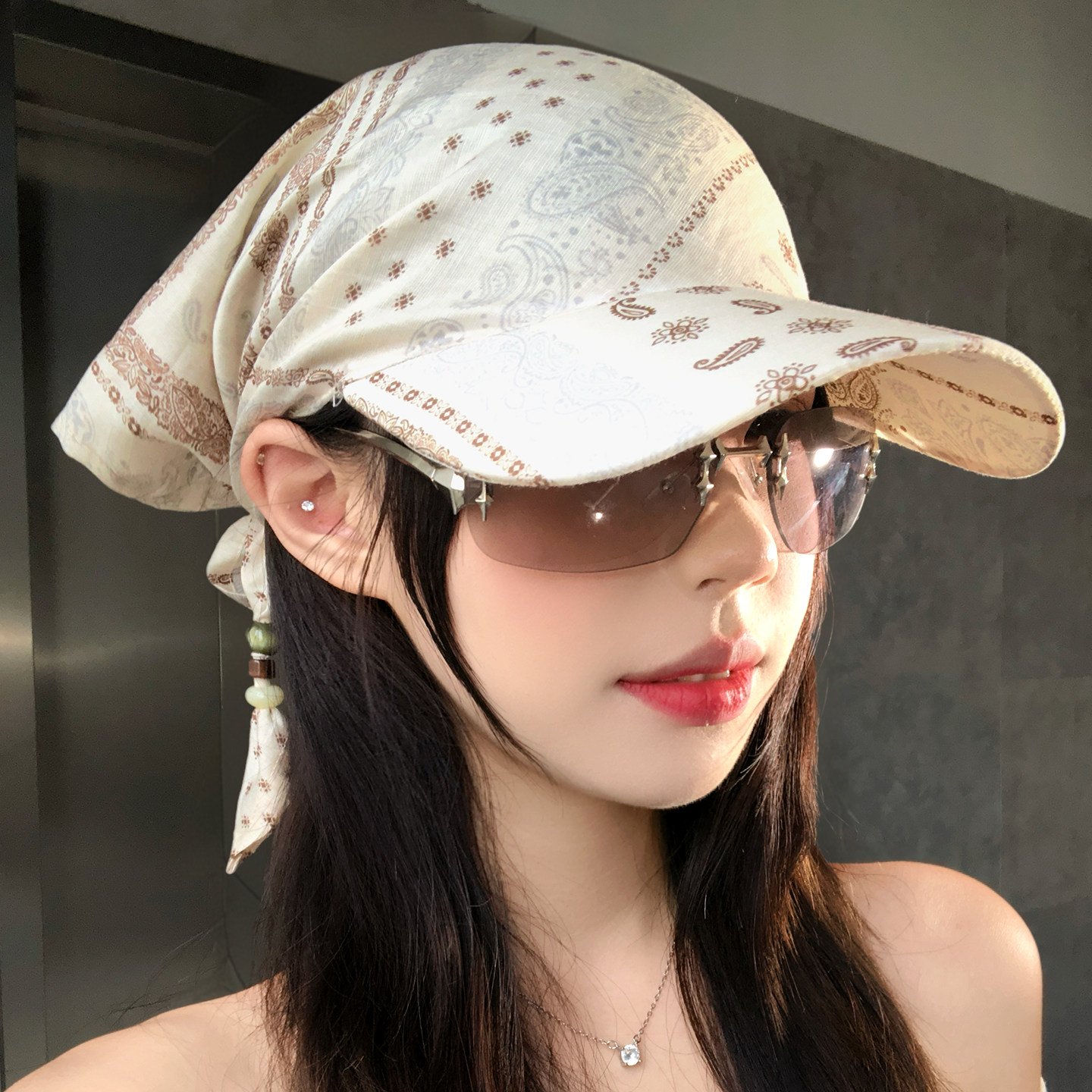美式复古腰花头巾帽子女2026新款鸭舌帽春夏季宽帽檐显脸小棒球帽