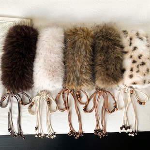 仿皮草复古美式围巾亚文化腰带秋冬保暖y2k辣妹围脖毛绒腰封皮带