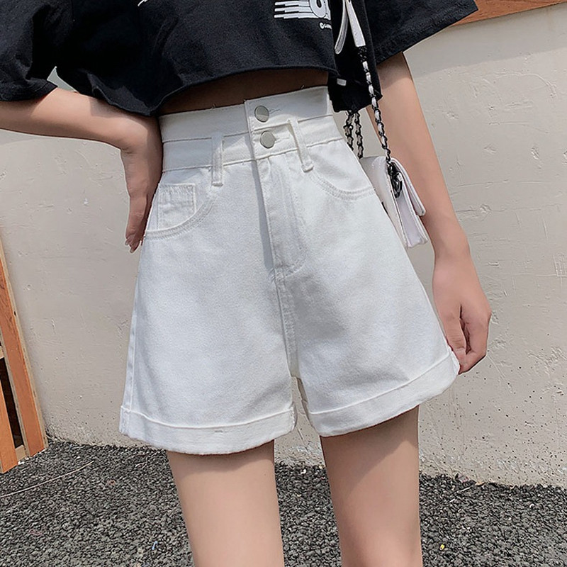 牛仔短裤女超高腰直筒宽松夏季薄款a字显瘦双扣卷边阔腿热裤ins潮，女装牛仔裤，非凡制衣厂