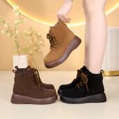英伦加绒系带短靴厚底磨砂马丁靴41大码 34小码 增高靴女秋冬新款 靴