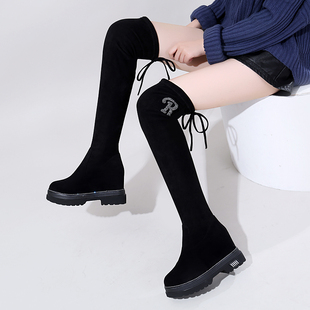 2025新款过膝靴女内增高小个子加坡跟显瘦高筒靴弹力厚底长筒靴