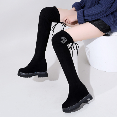 秋冬松糕厚底内增高瘦腿过膝长靴
