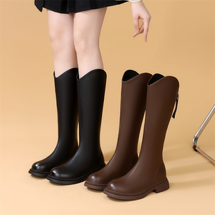 英伦风软底不累脚靴轻便配裙子马靴43大码 不过膝长筒靴女新款 秋季