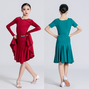 新款儿童拉丁舞衣服套装女孩规定比赛服长短袖春季专业练功演出服