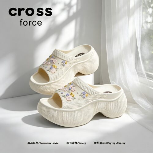 【花海限定】Crossforce夏季精致小花沙滩鞋女款高跟厚底云朵鞋子