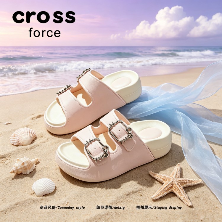 【漫感少女】Crossforce夏季卡通猫咪沙滩鞋女高颜值踩屎感凉拖鞋