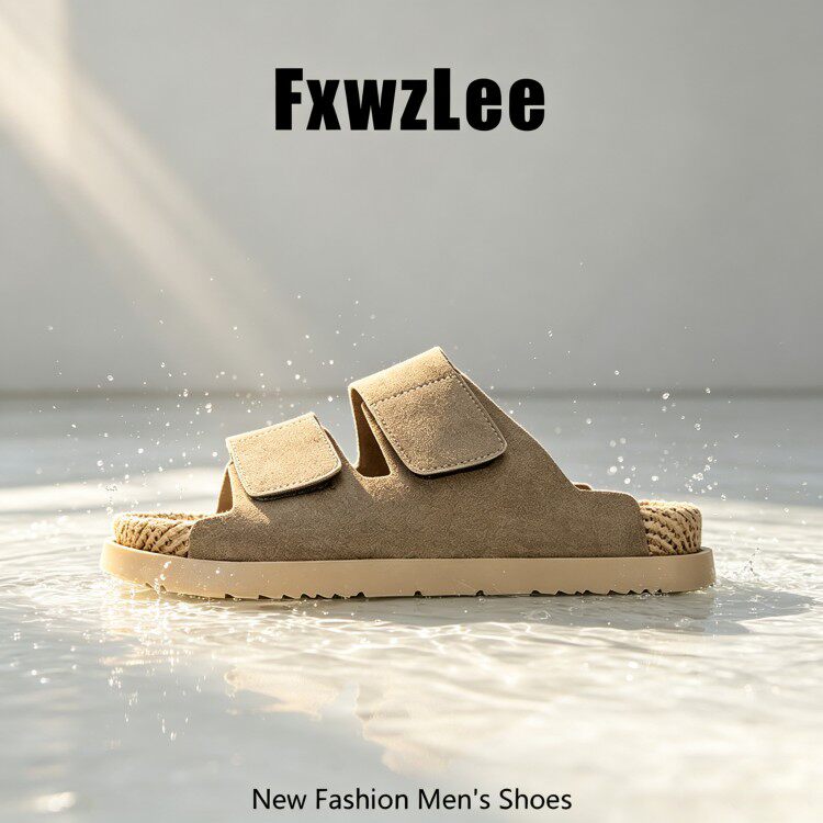 【轻熟松弛】FxwzLee2026夏季复古麂皮勃肯拖鞋男草编底通勤凉鞋