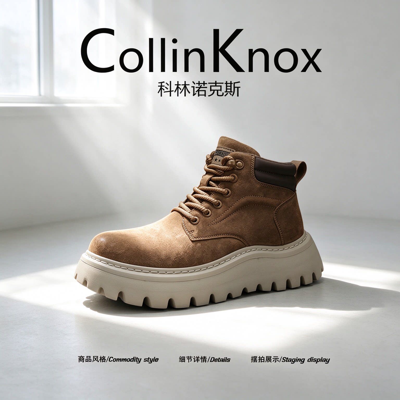 【品质升级】CollinKnox2026年冬季新款通勤男鞋厚底耐磨工装短靴