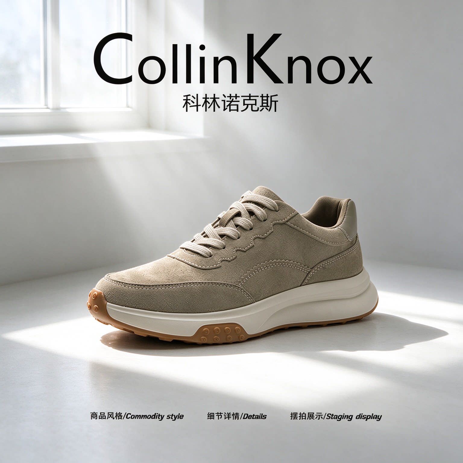 【脚感舒适】CollinKnox2026年秋季新款男鞋轻户外反绒阿甘慢跑鞋