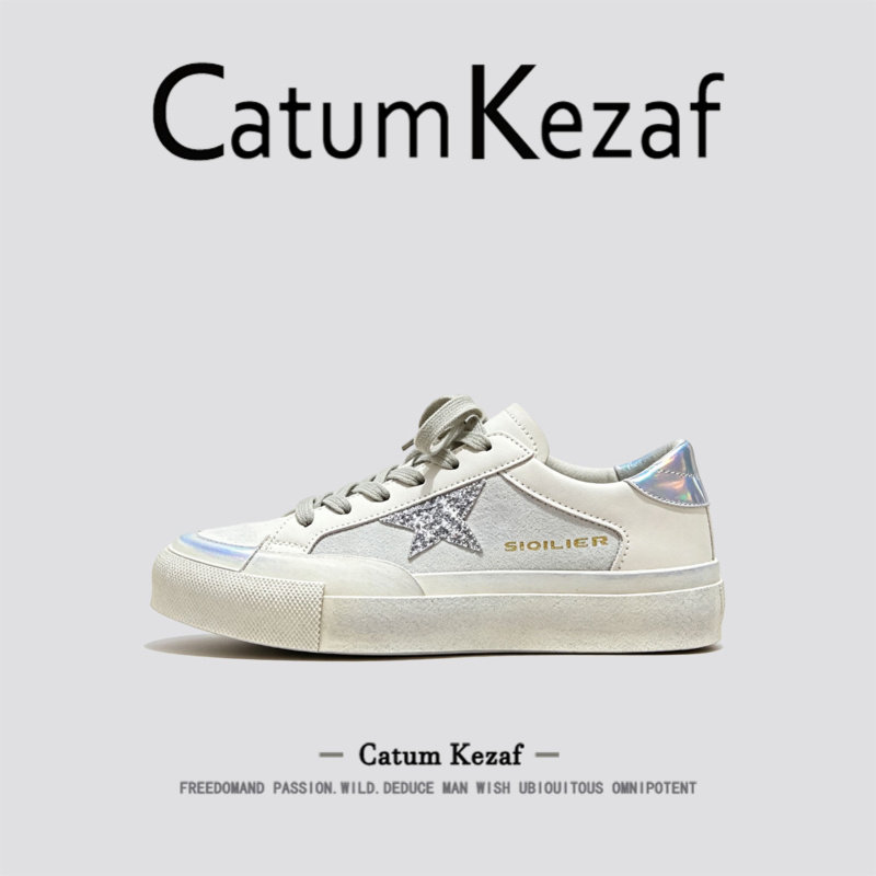 美国CatumKezaf星星板鞋女夏季百搭运动休闲鞋复古百搭阿甘小白鞋