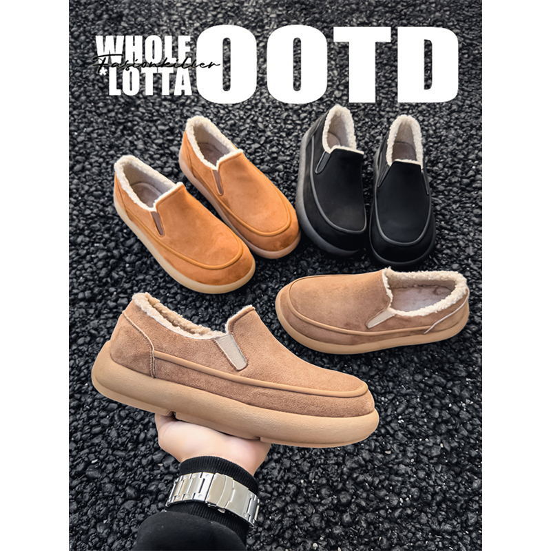 NewRockStarChoppa 懒人外穿加绒保暖勃肯鞋男冬季一脚蹬厚底棉鞋