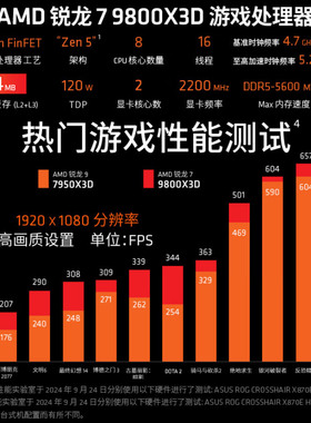 AMD锐龙7 R7 9800X3D游戏处理器 主板CPU套装  B850/X870