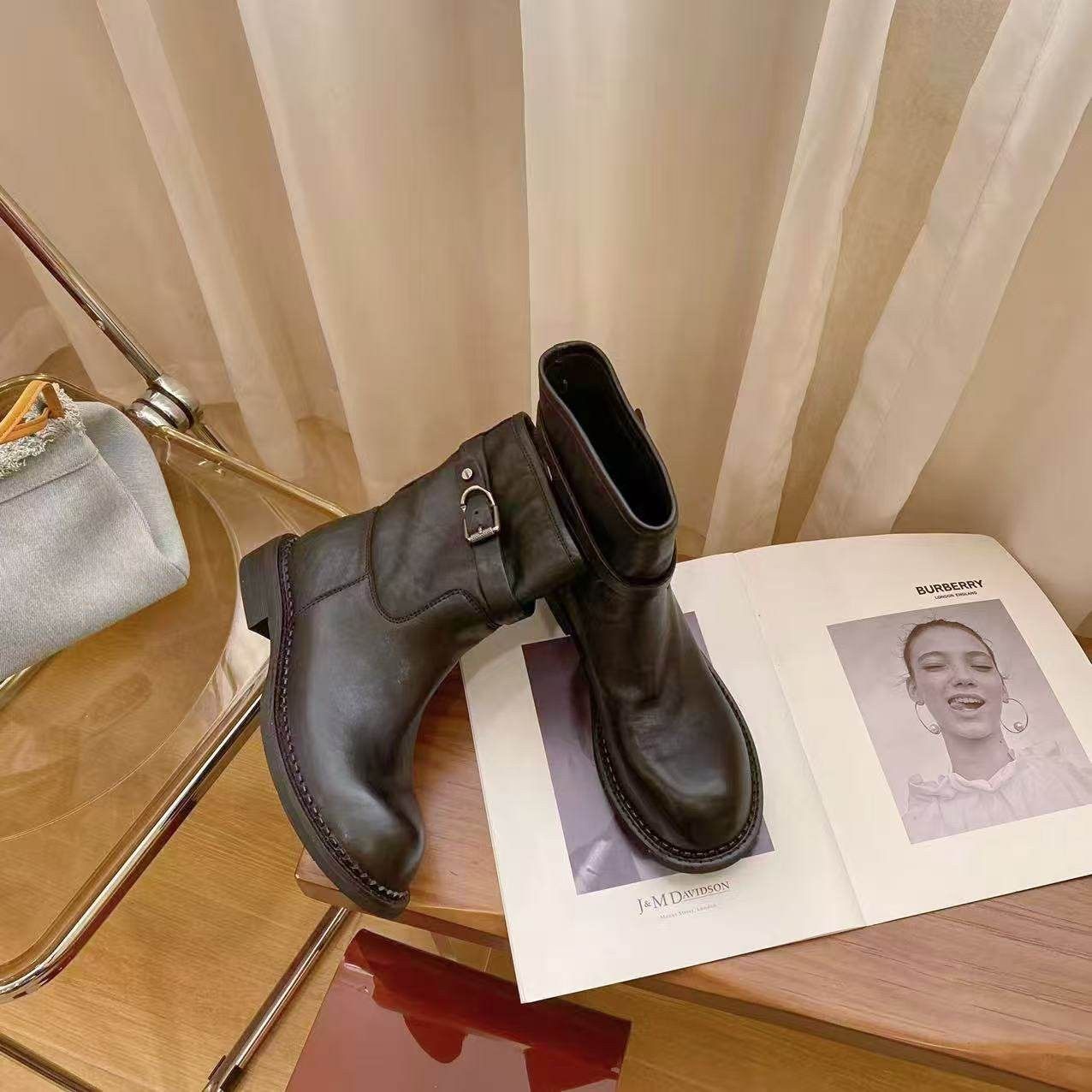 VK定制 欧洲站高档头层牛皮粗跟时尚短靴女206582,女鞋,时装靴,淘宝优惠券,粉丝福利购,淘宝优惠卷