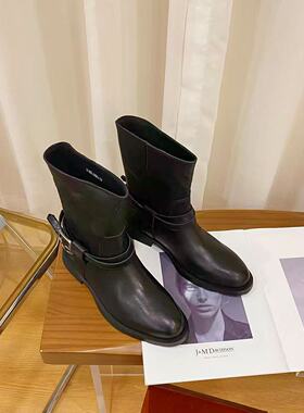 VK定制 欧洲站高档头层牛皮粗跟时尚短靴女3-325