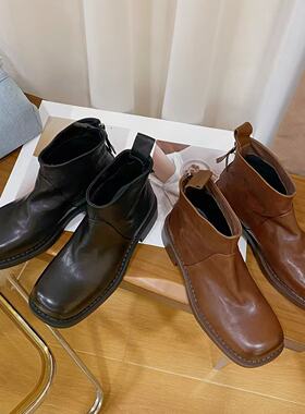 VK定制 欧洲站高档头层牛皮粗跟时尚短靴女89213/80-1140