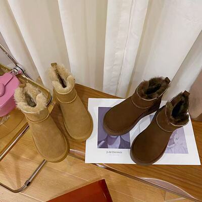 韩版时尚真皮羊毛保暖雪地靴女