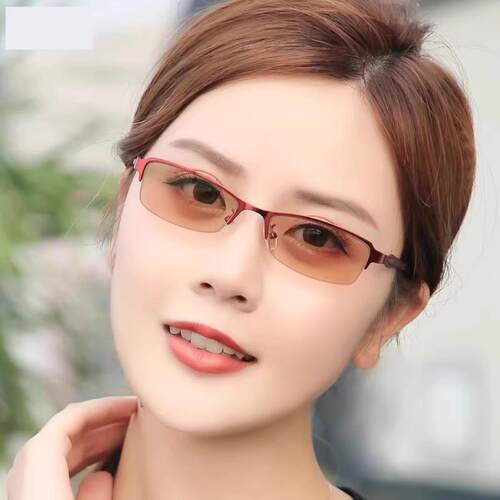防蓝光变色半框眼镜女款
