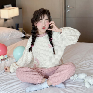 睡衣儿童2025洋气中大童珊瑚绒女孩家居服套装 女童新款 法兰绒长袖