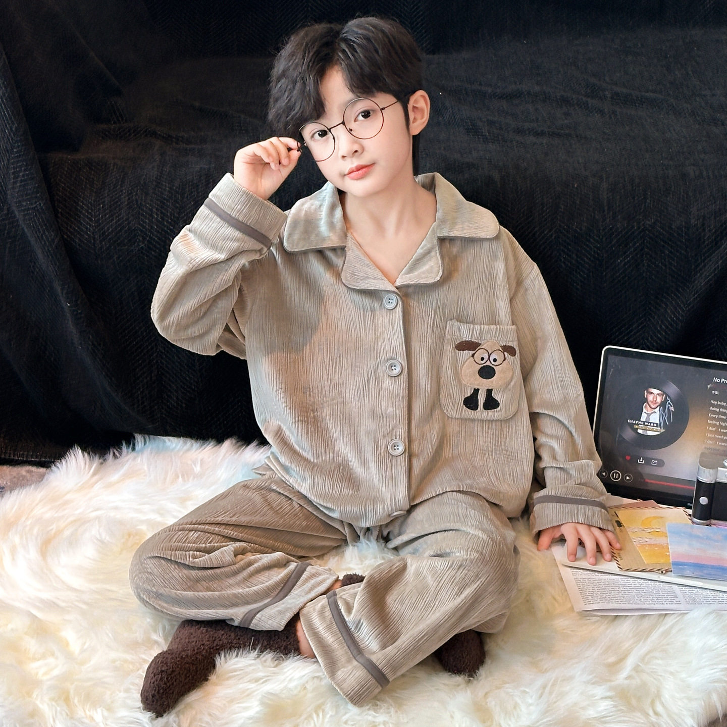 男童睡衣冬季新款珊瑚绒加厚儿童海岛绒男孩秋冬大童青少年家居服