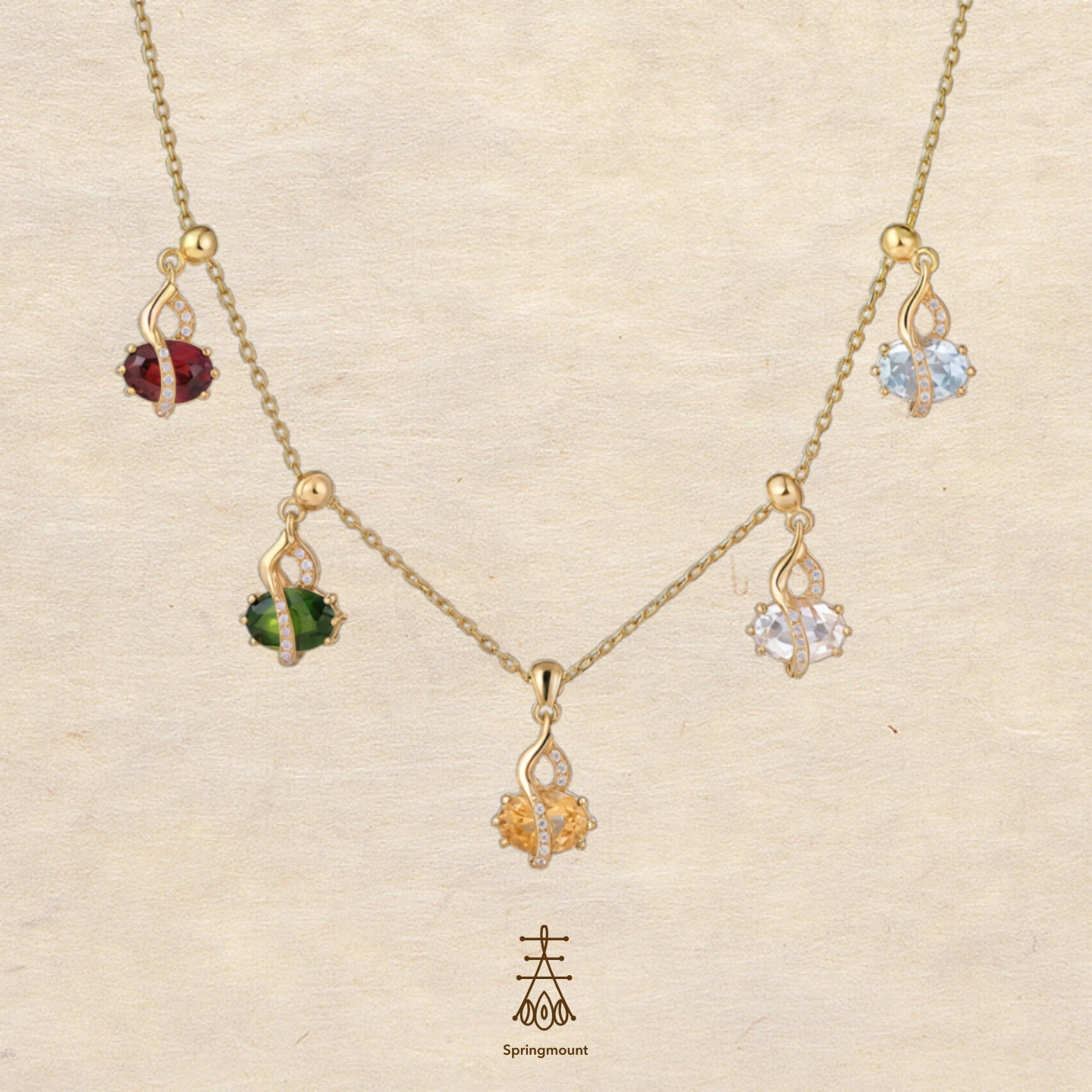 我栖春山五彩葫芦新中式彩宝吊坠