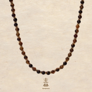 天然虎眼石串珠短款 锁骨链银镀金轻奢高级感秋冬美拉德叠戴项链女