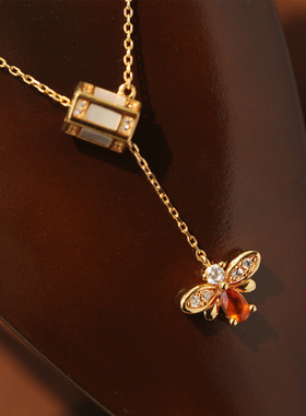 薾曼白贝银镀金原创设计项链