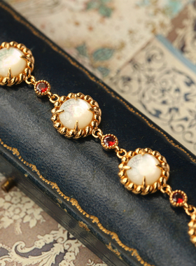 薾曼原创设计中古银镀金白贝手链