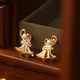 《格莱茉》薾曼原创舞会裙子耳钉银镀金复古小众高级感婚礼耳饰女