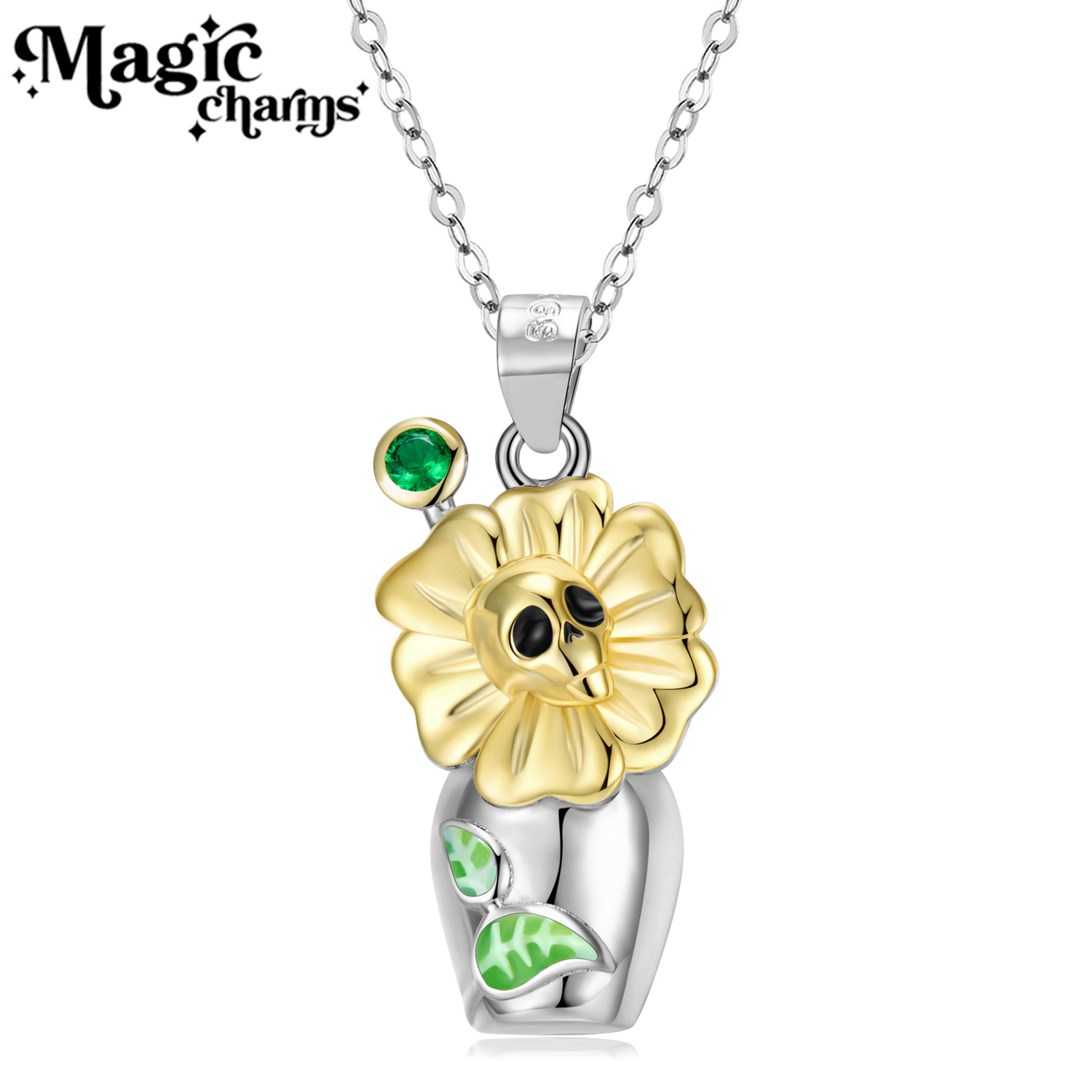 S925纯银骷髅头花瓶项链女时尚吊坠锁骨链毛衣链跨境银饰品